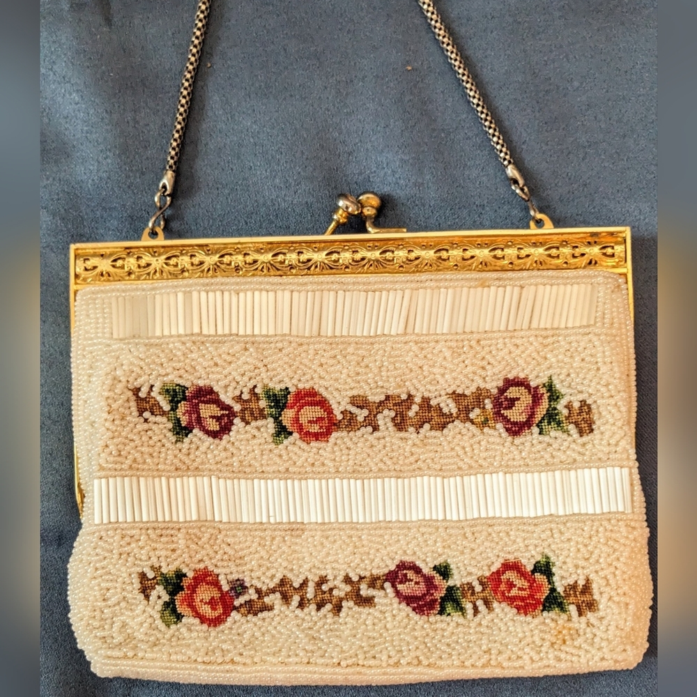 Gorgeous Antique French Hand Beaded Purse Handbag